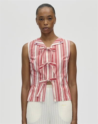 Stine Goya - Striped Tie Front Vest - Scarlet Trot